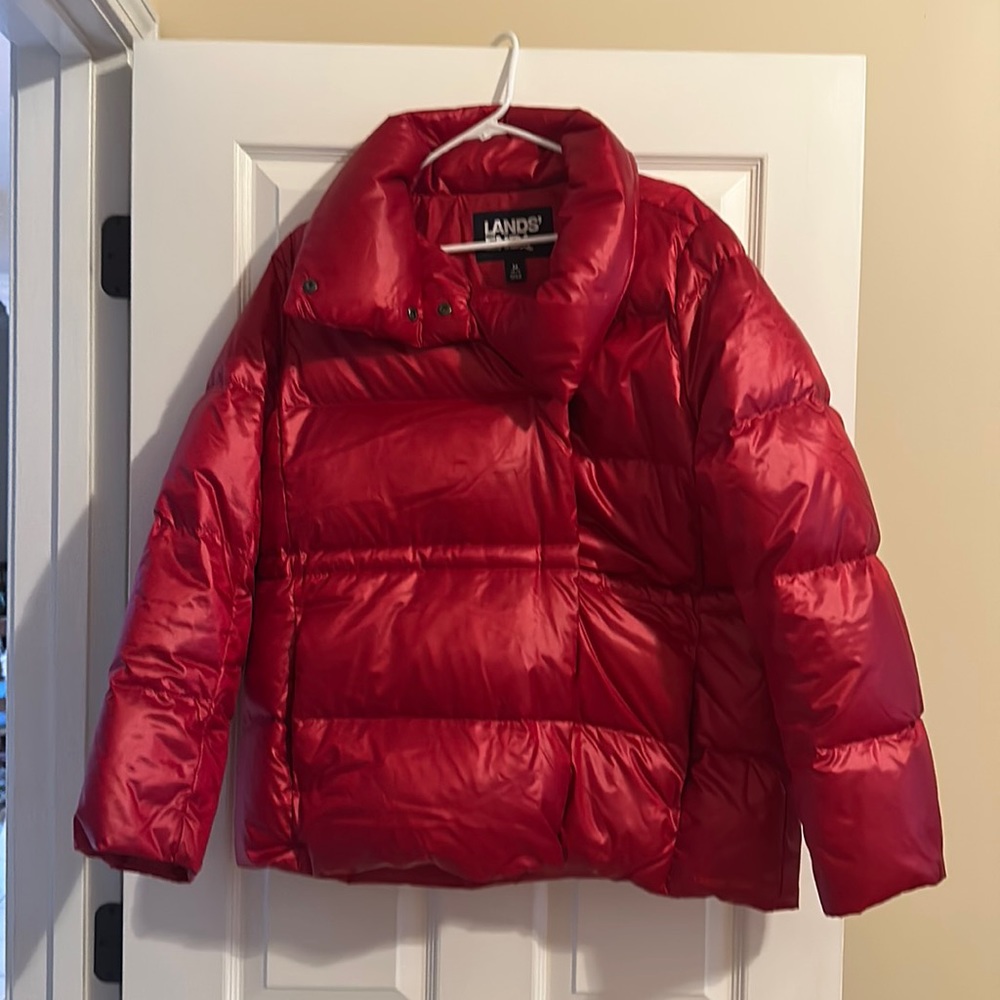 Lands End Women’s Wide Channel Red Down Jacket Sz M